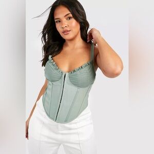 BOOHOO RUCHED CUP BANDAGE CORSET TOP Sage Green Corset Top NWT size 10